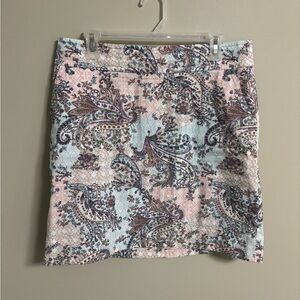 Talbots Skirt Womens Size 12 Petite Pink Paisley Print Pencil Stretch 12P Pocket